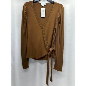EVEREVE MILA WRAP PUFF SLEEVE RUST TOP NWT W MEDIUM